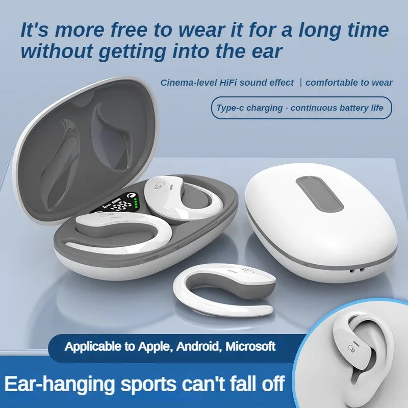 Wireless earbuds with charging case on a light blue background