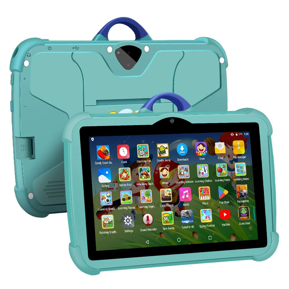 “7-inch kids tablet with shockproof blue handle case”