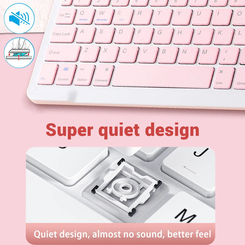 Pink keyboard with a focus on quiet design on a pink background