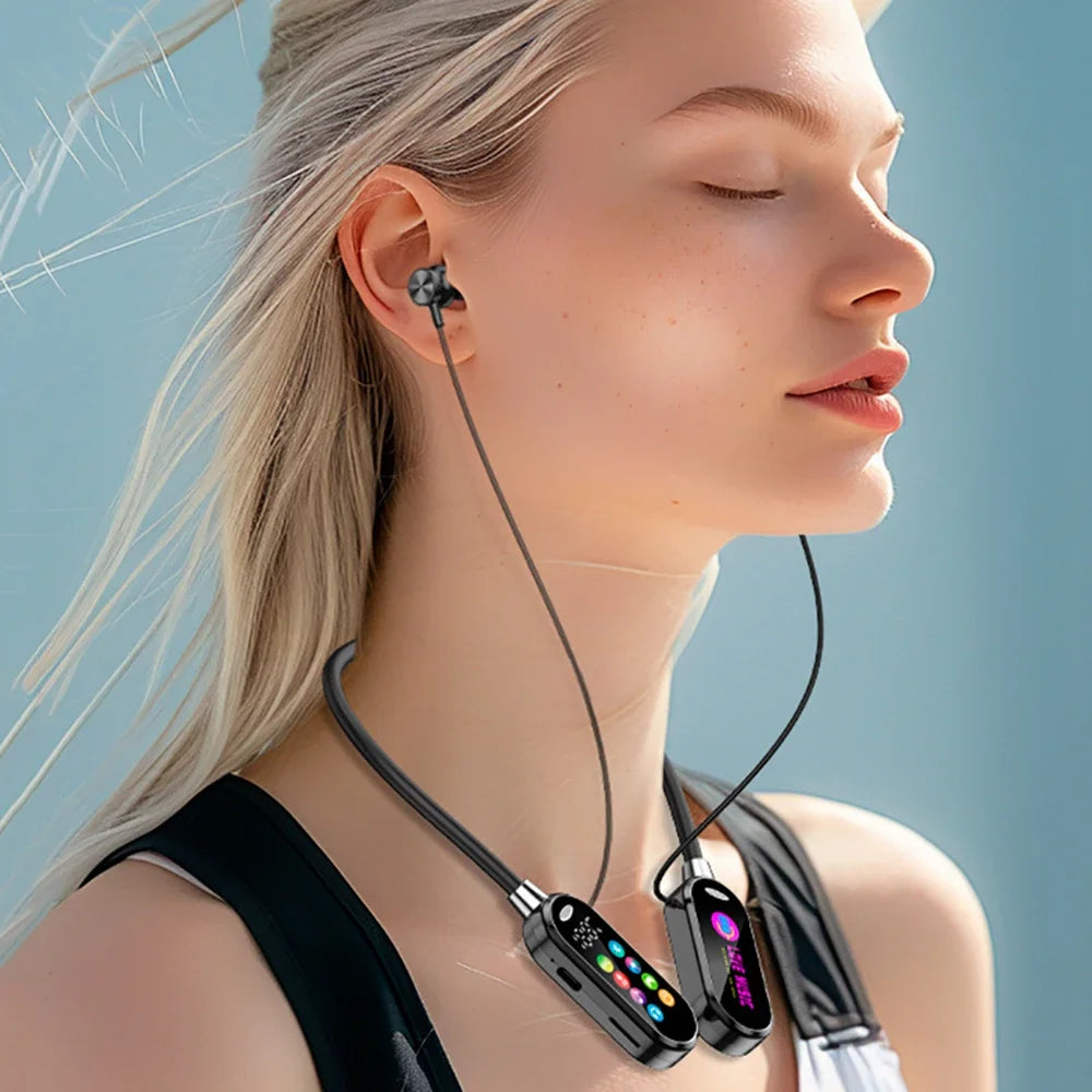 Person wearing wireless earbuds with a clear background