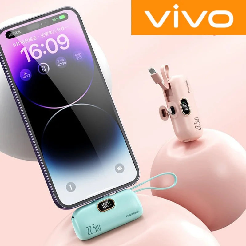 VIVO Capsule Power Bank – 30000mAh Fast-Charge Portable Mini Charger with Digital LED Display