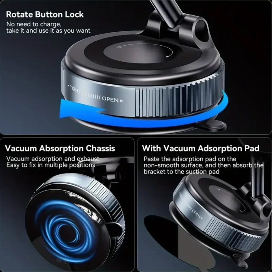 “Magnetic car mount showing suction base and rotation design”