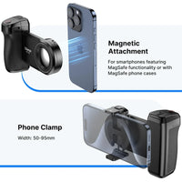“MagSafe camera stabilizer attached to smartphone showing secure magnetic mount.”