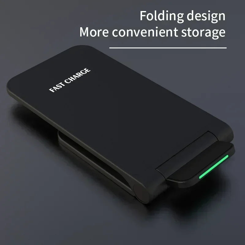 Black folding power bank with 'FAST CHARGE' text on a dark background