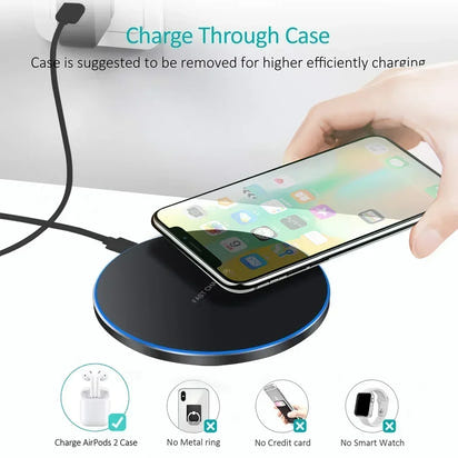 “Phone charging wirelessly on a slim Type-C fast charger.”