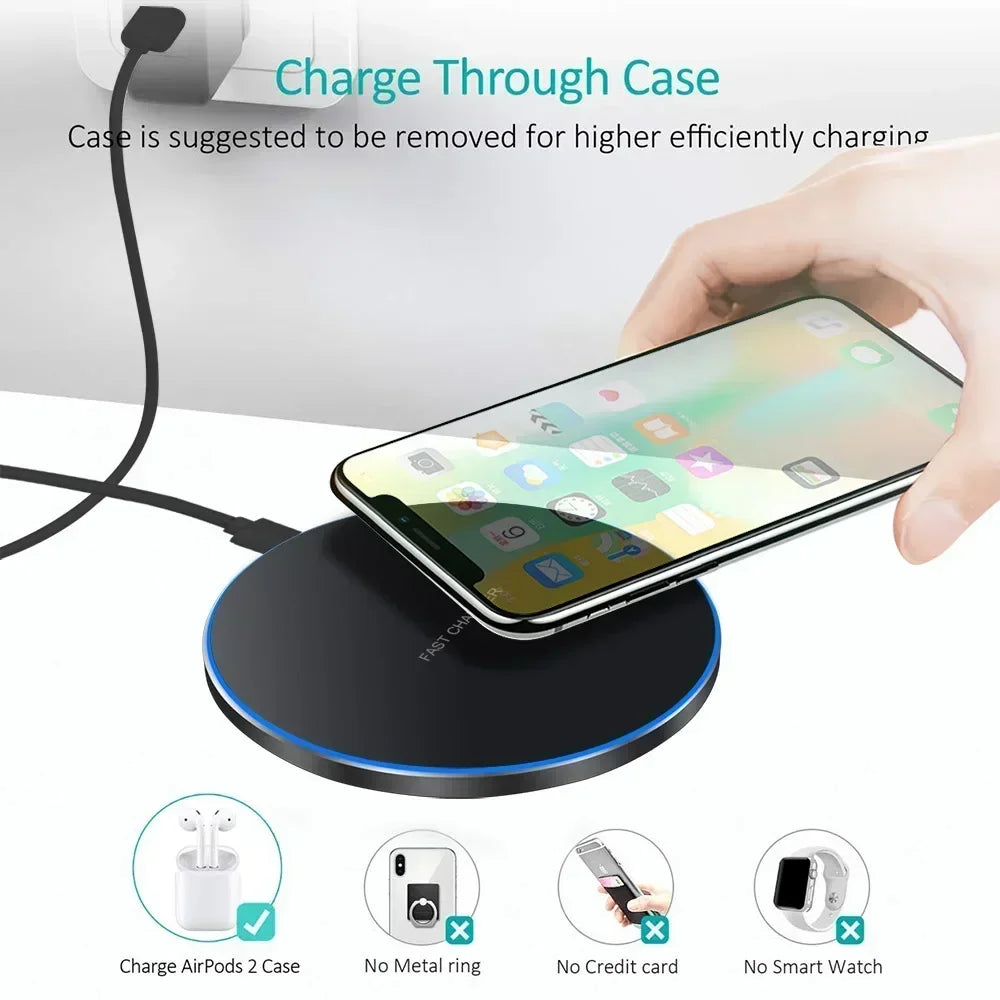 “Phone charging wirelessly on a slim Type-C fast charger.”