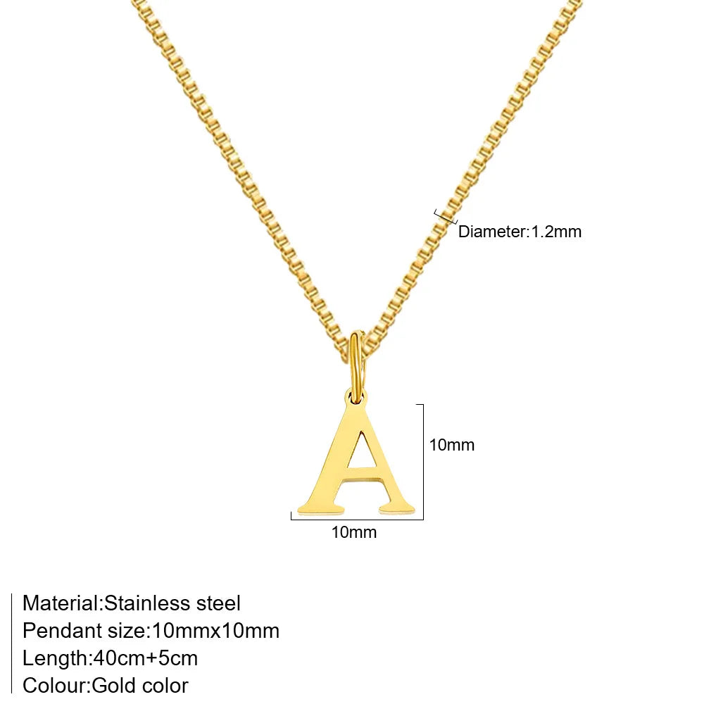 Gold necklace with letter 'A' pendant on a white background
