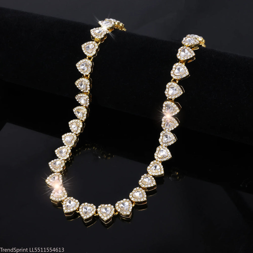 Gold-tone heart rhinestone necklace