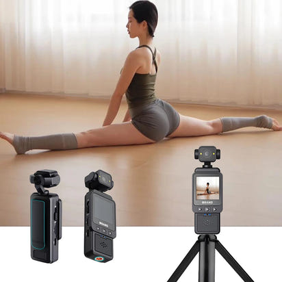 Woman stretching on a mat with fitness equipment in the foreground