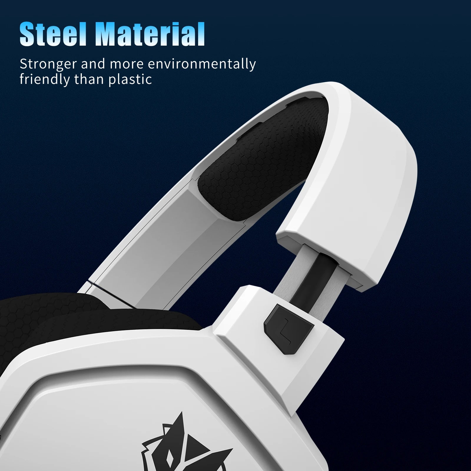 Side profile of white wireless gaming headset showing adjustable headband.