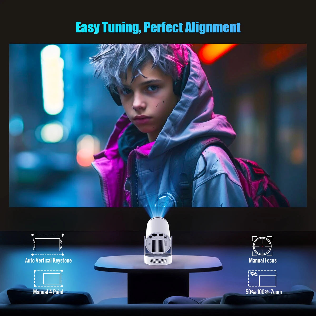 HY300 Pro Smart Mini Projector – 4K Support, Android 11, WiFi & Bluetooth | Home Theater, Movies & Gaming