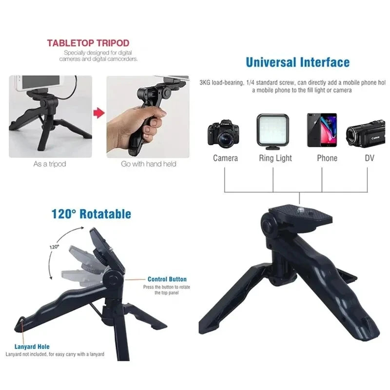 Tabletop tripod with features highlighted on a white background