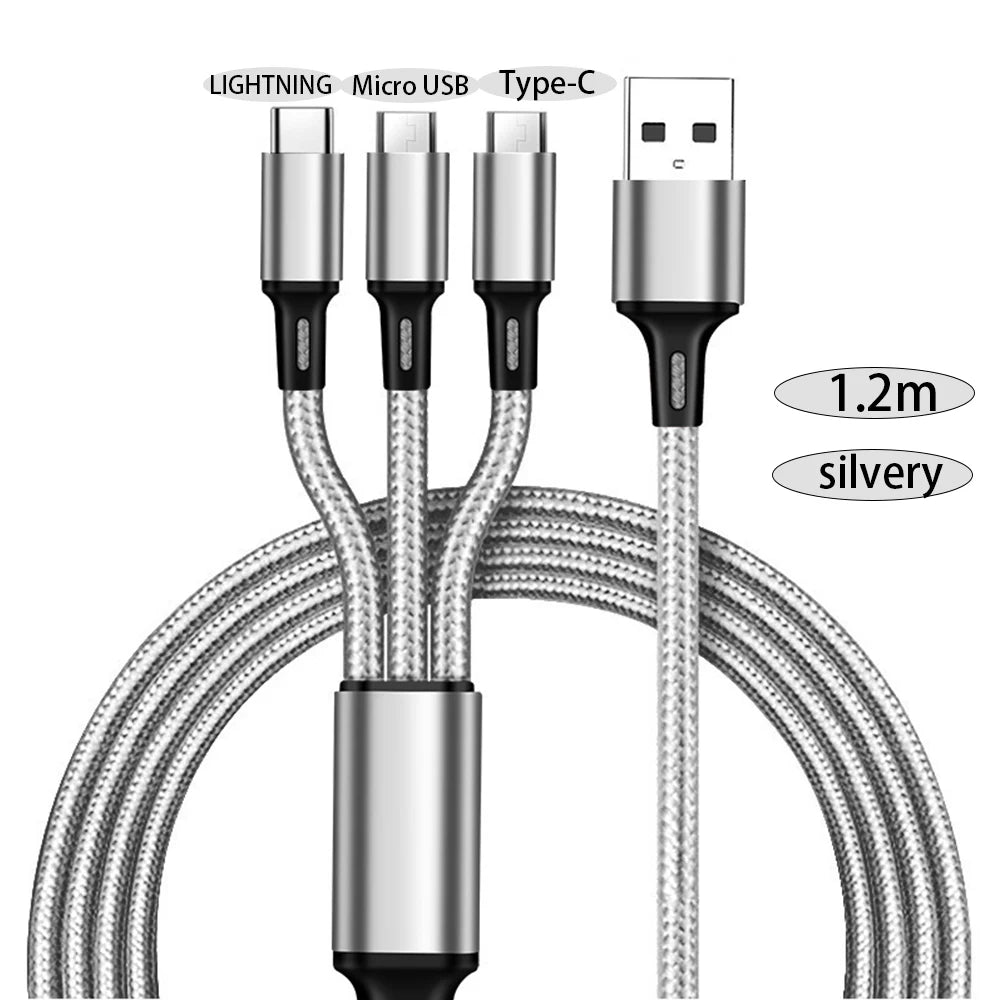 Multifunctional charging cable with different connectors on a white background