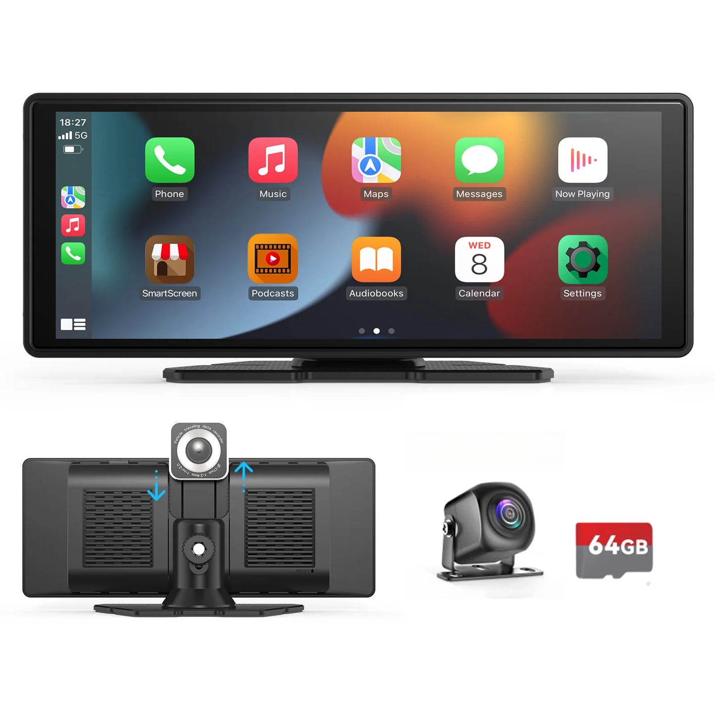10" Smart Car Display – Wireless CarPlay & Android Auto, Touchscreen, Bluetooth, Backup Camera Ready