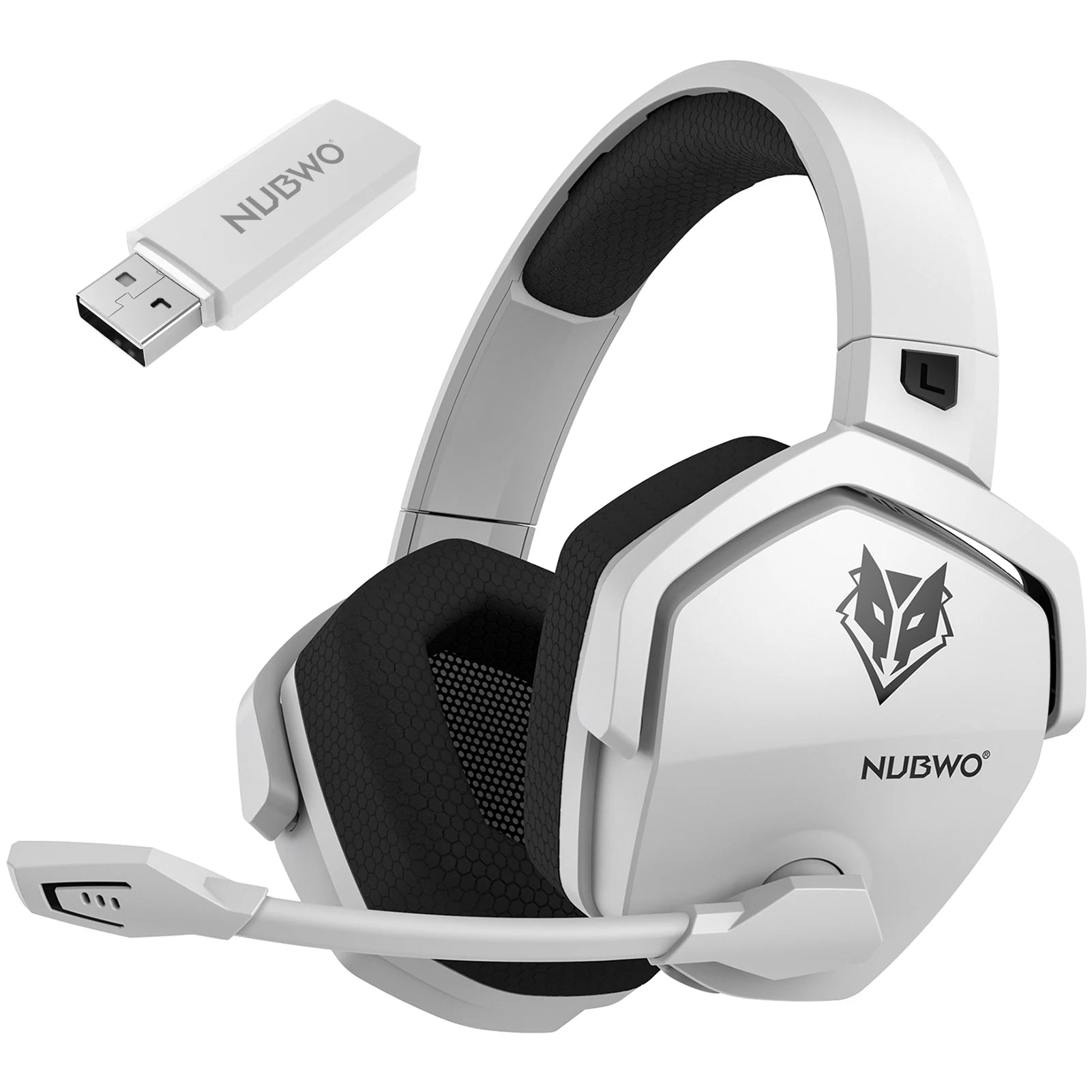 Close-up view of grey gaming headset ear cup and control buttons.