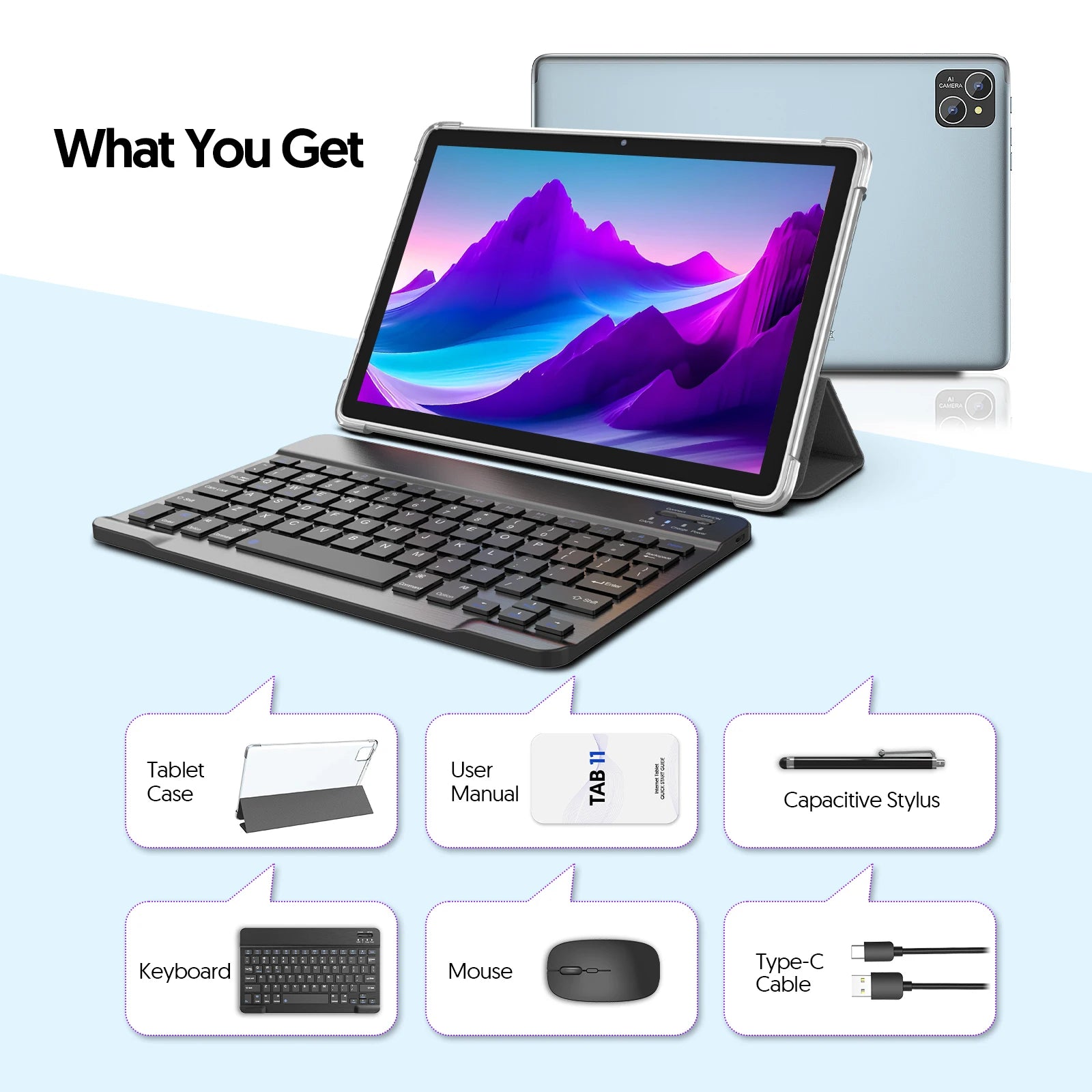 Android 14 Tablet Bundle – 10.1" Display, 8-Core Processor, 4GB RAM, 128GB Storage + Keyboard, Mouse & Case