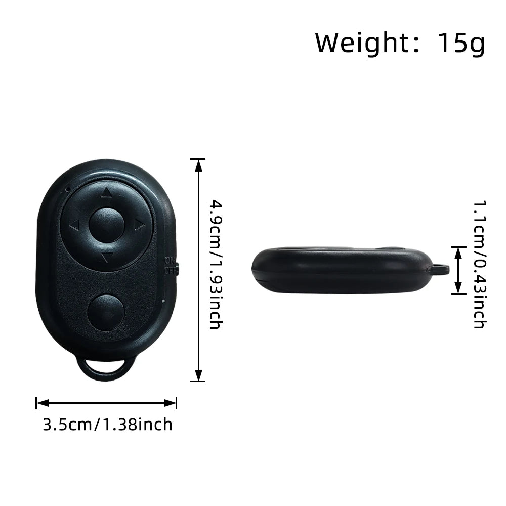 Black remote control with measurements and weight information on a white background