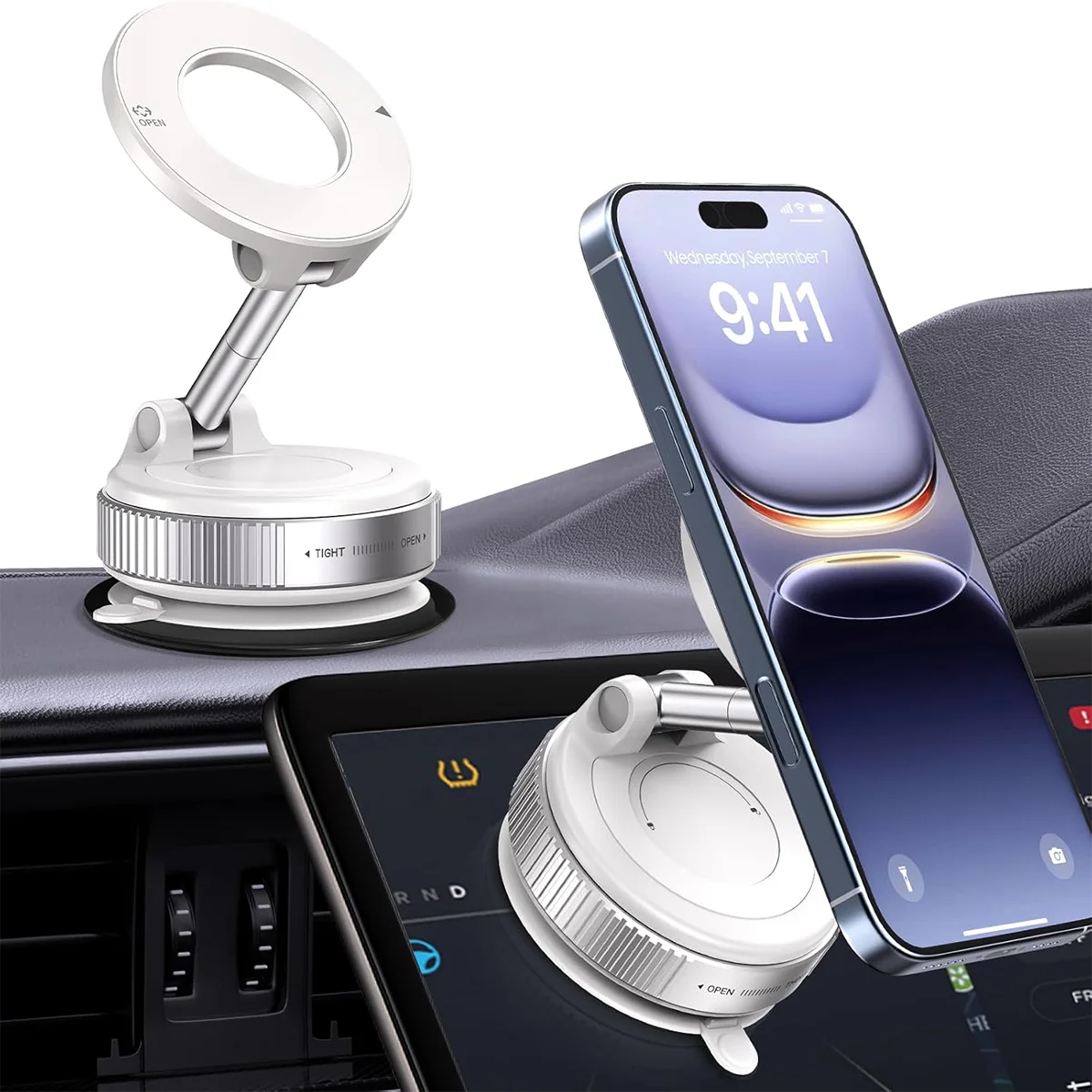 “360-degree magnetic vacuum car phone holder on dashboard”