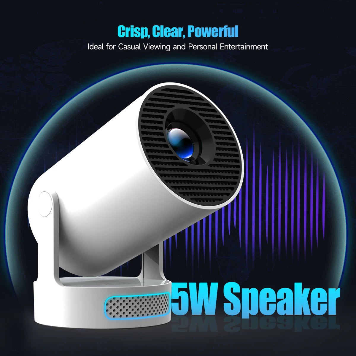 Smart mini projector showing 5W speaker and lens detail – Lynda Kay’s Shop