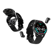 Black smartwatch with additional components on a white background