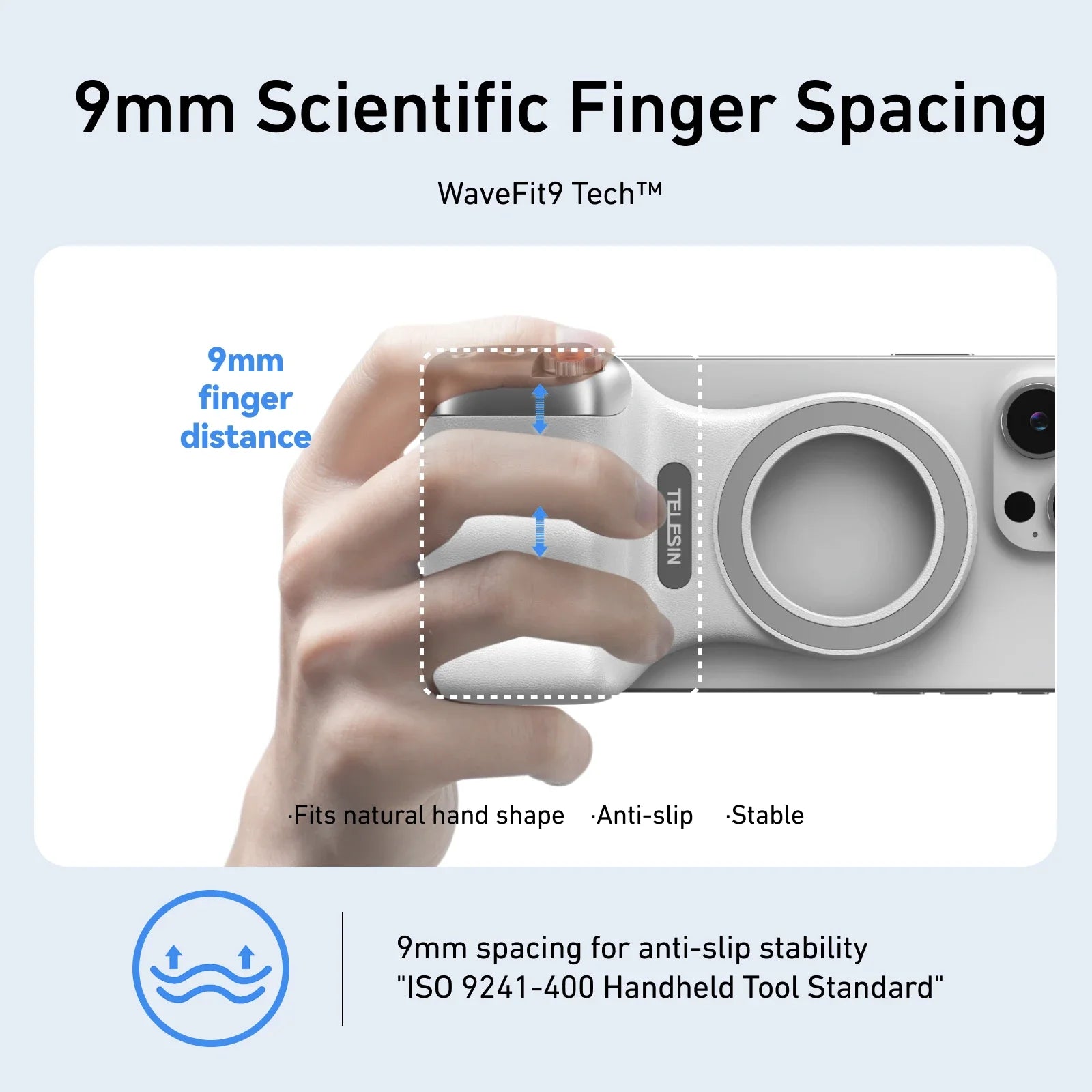 “Compact magnetic camera grip and foldable mini tripod set for smartphones, displayed on a white background.”