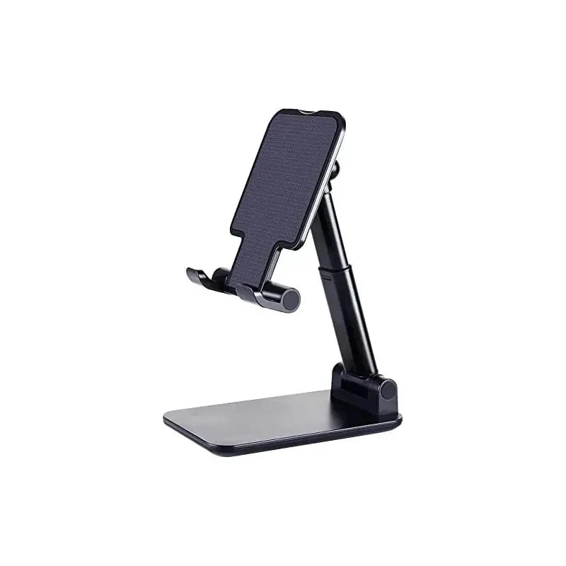 Black adjustable phone stand on a white background