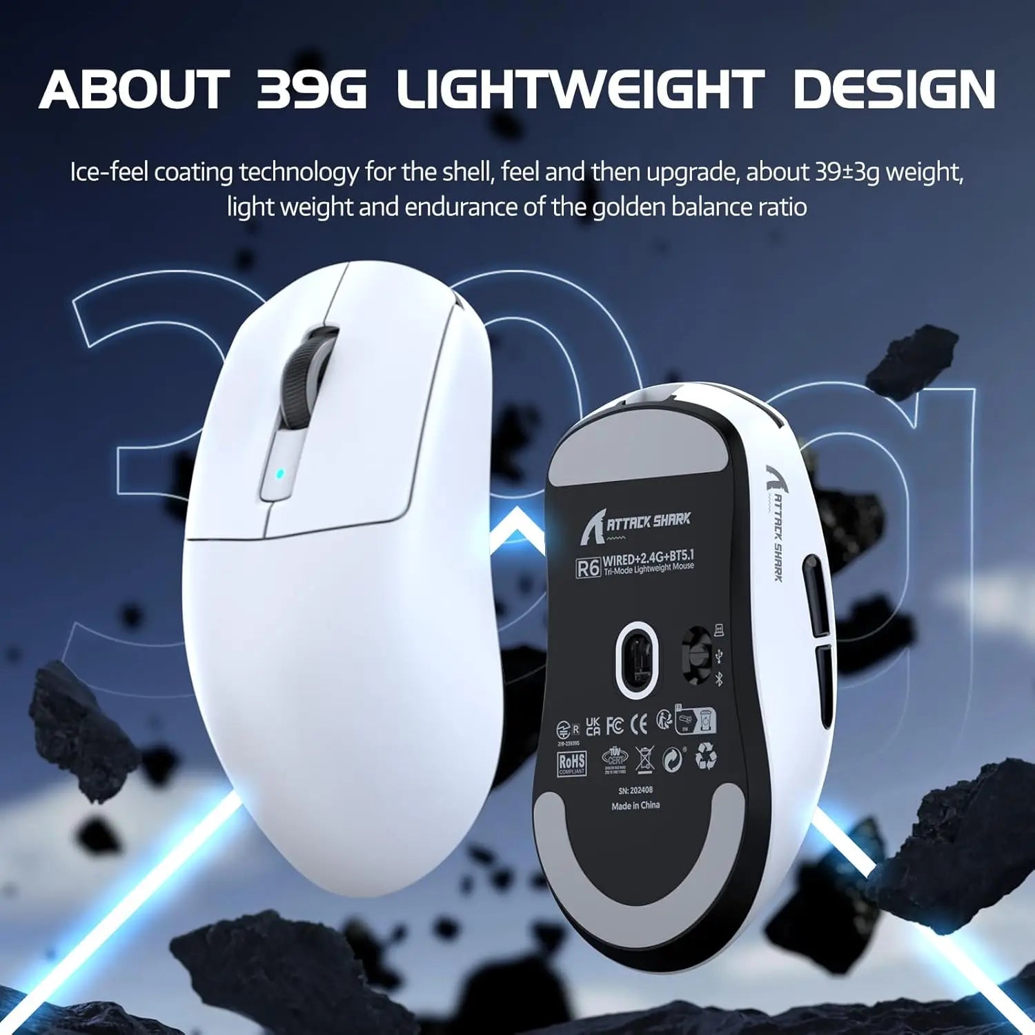 Attack Shark R6 Wireless RGB Gaming Mouse – PAW3950 Ultralight Precision Sensor