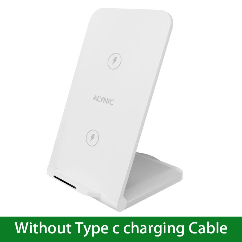 White wireless charging stand with 'ALYNIC' branding on a white background