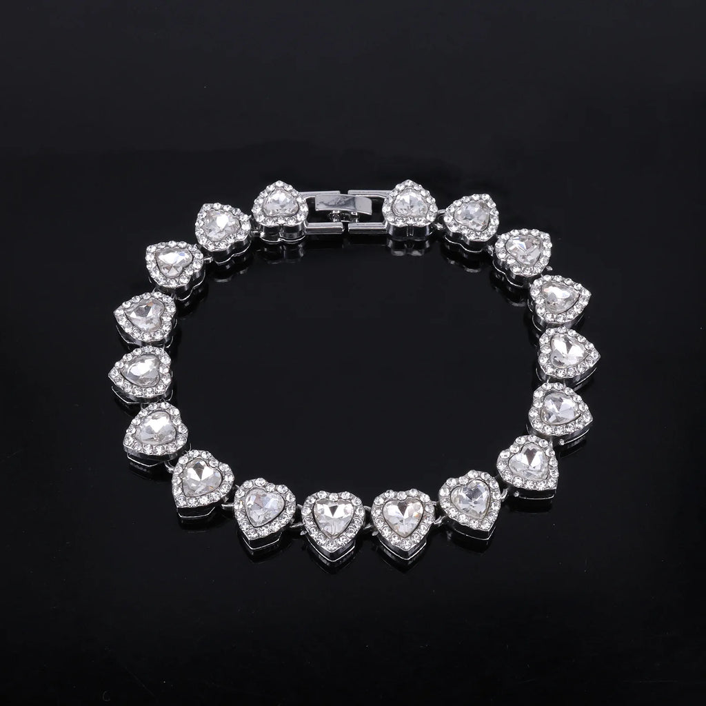 Silver-tone heart rhinestone bracelet