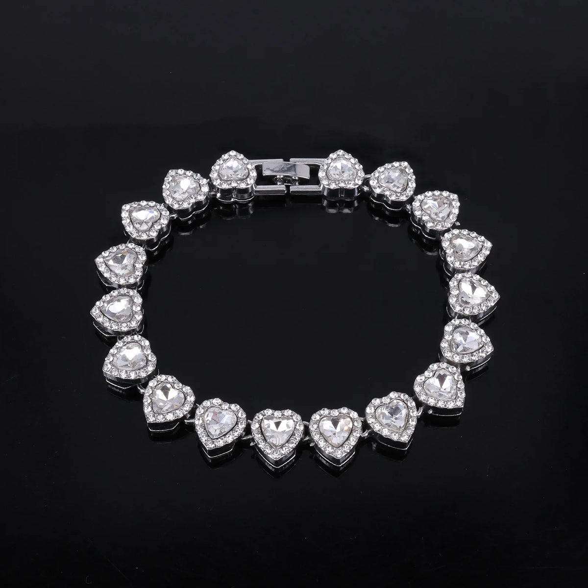 Silver-tone heart rhinestone bracelet