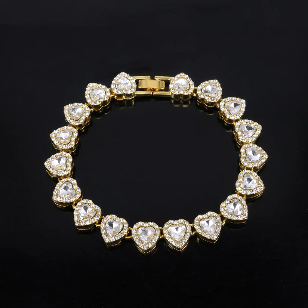 Gold-tone heart rhinestone bracelet