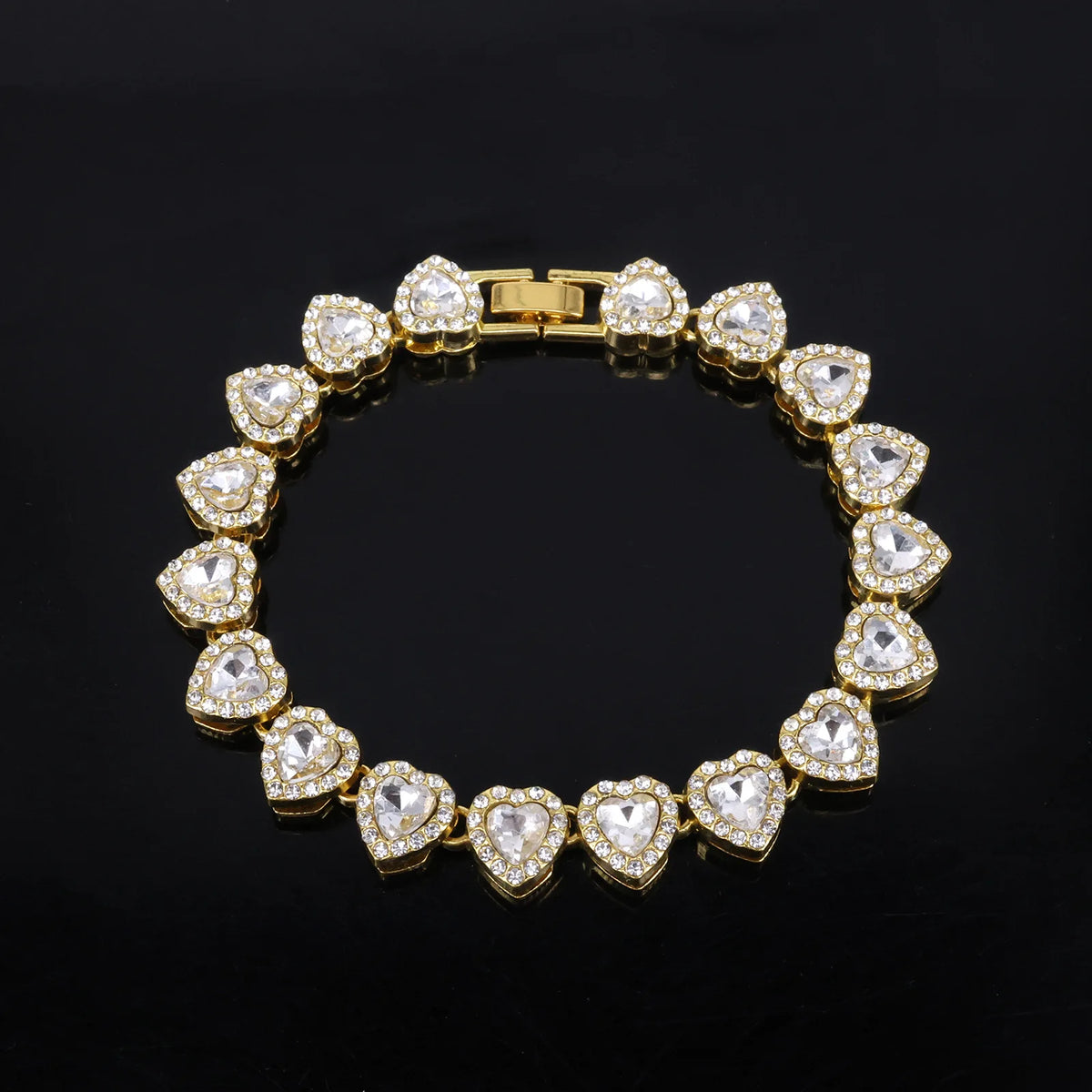Gold-tone heart rhinestone bracelet