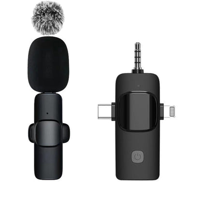 Black microphone and receiver on a white background