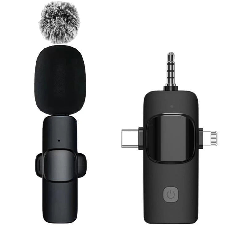 Black microphone and receiver on a white background