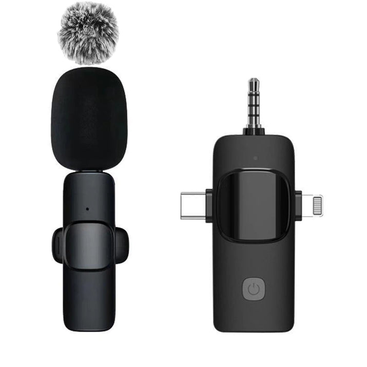 Black microphone and receiver on a white background