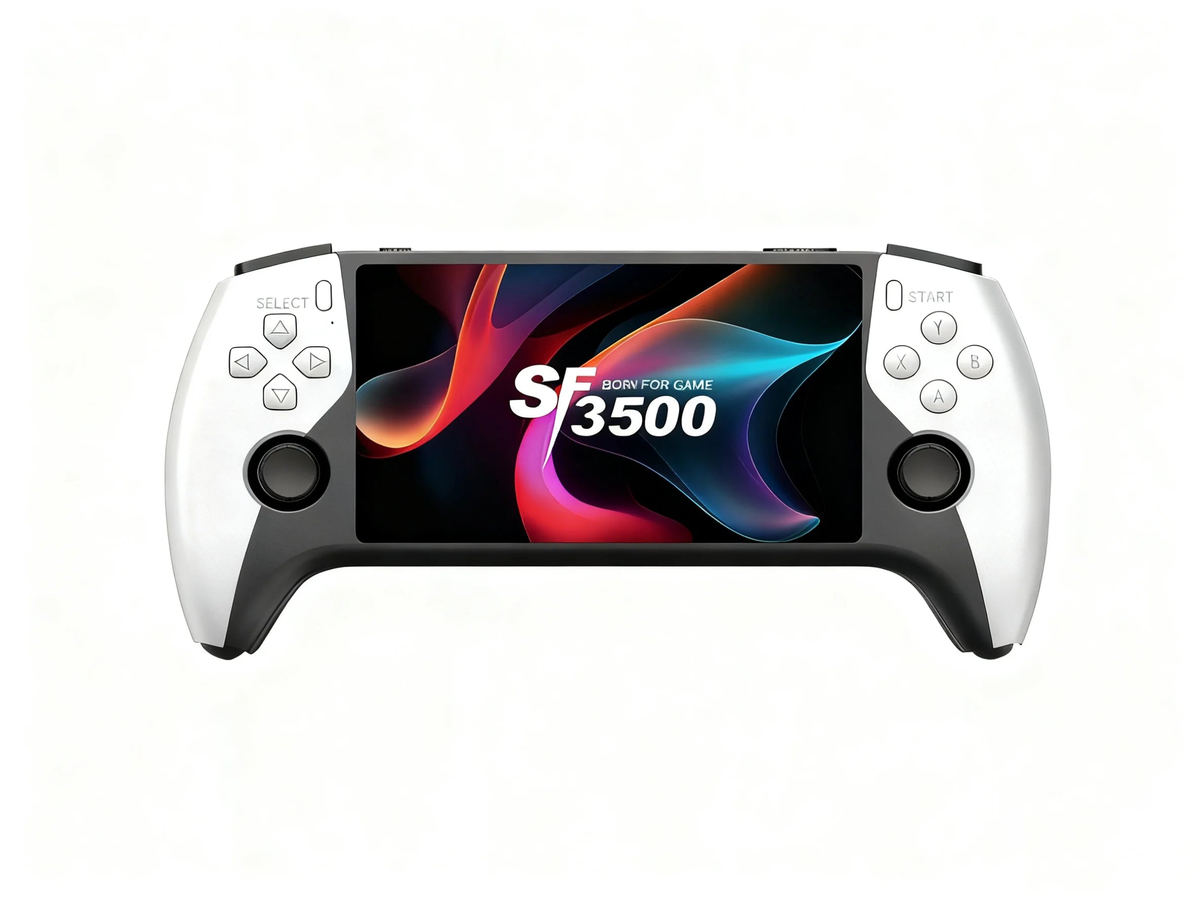Gaming handheld console with colorful display on a white background