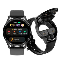 Smartwatch with a black band on a white background