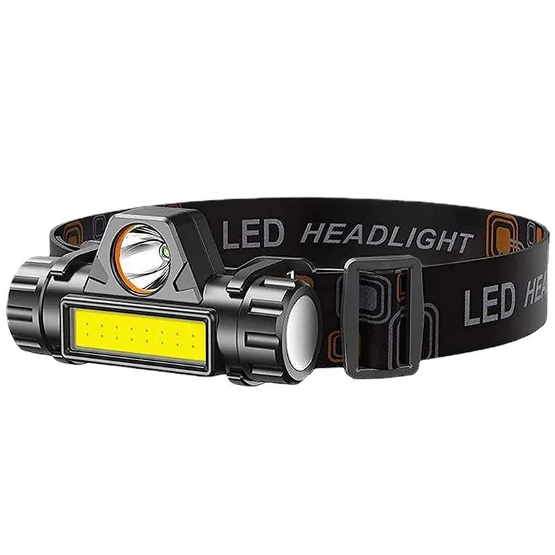 LED headlight with black strap on a white background