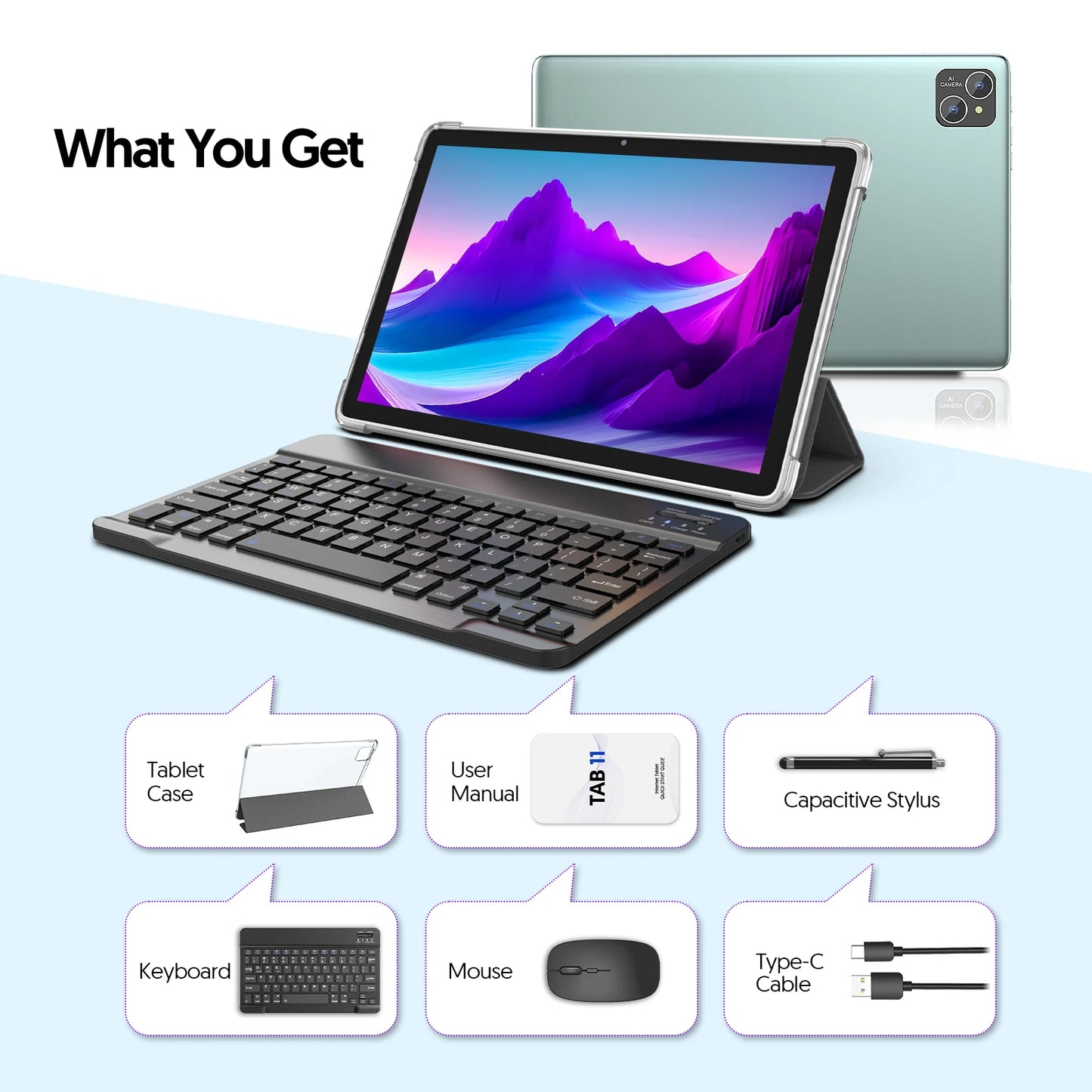 Android 14 Tablet Bundle – 10.1" Display, 8-Core Processor, 4GB RAM, 128GB Storage + Keyboard, Mouse & Case
