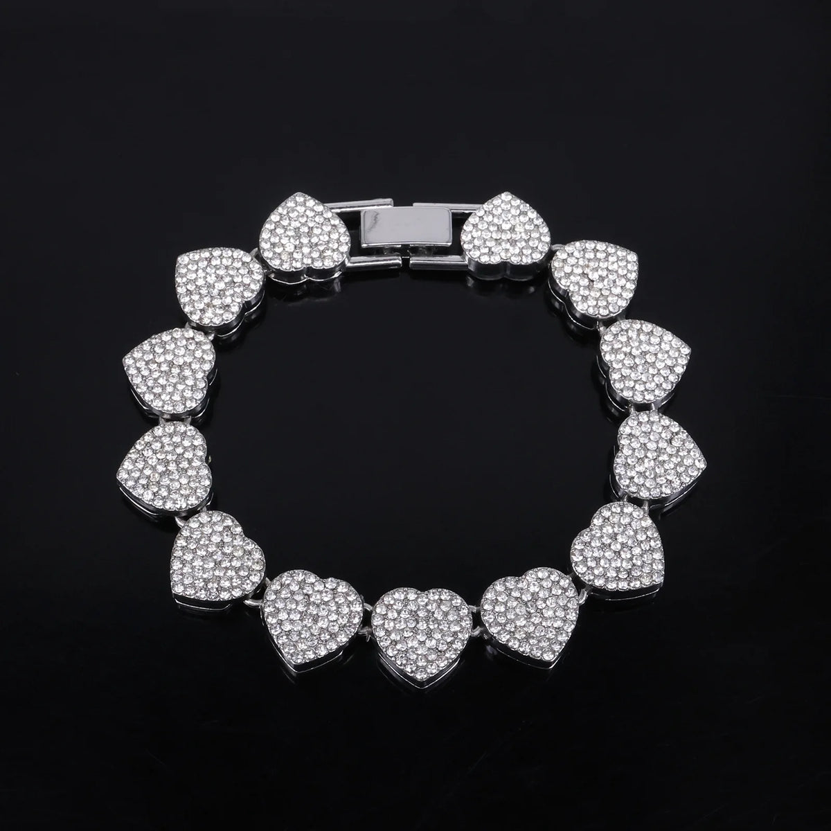 Silver-tone heart rhinestone bracelet with pavé hearts