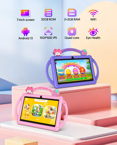 7-Inch Kids Android Learning Tablet – Dual Camera, WiFi, Educational Apps, Case Included
