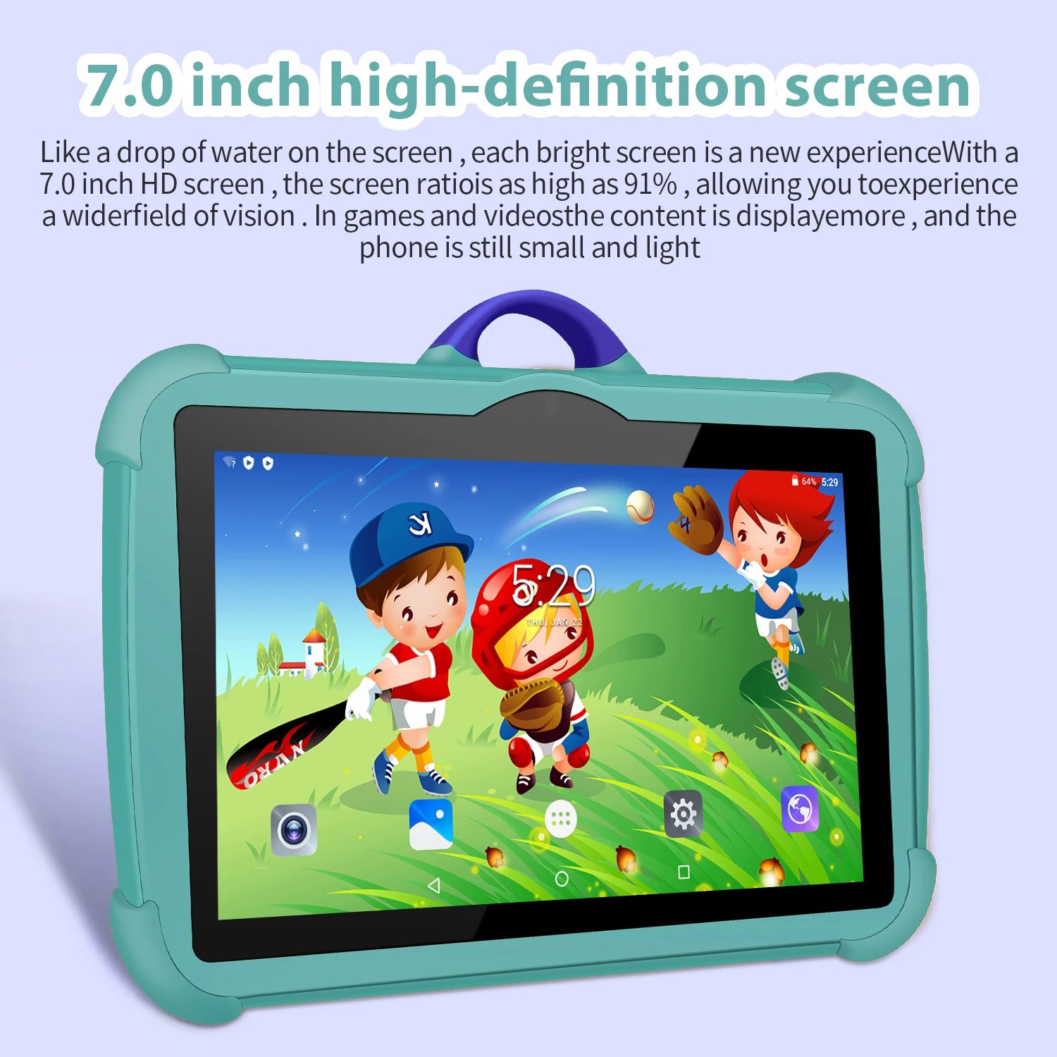“7-inch kids tablet with shockproof blue handle case”