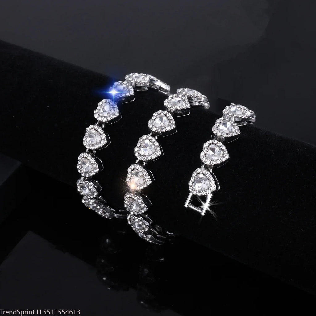 Silver-tone heart rhinestone necklace detail