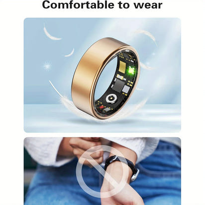 Infographic showing smart ring features and health tracking capabilities
