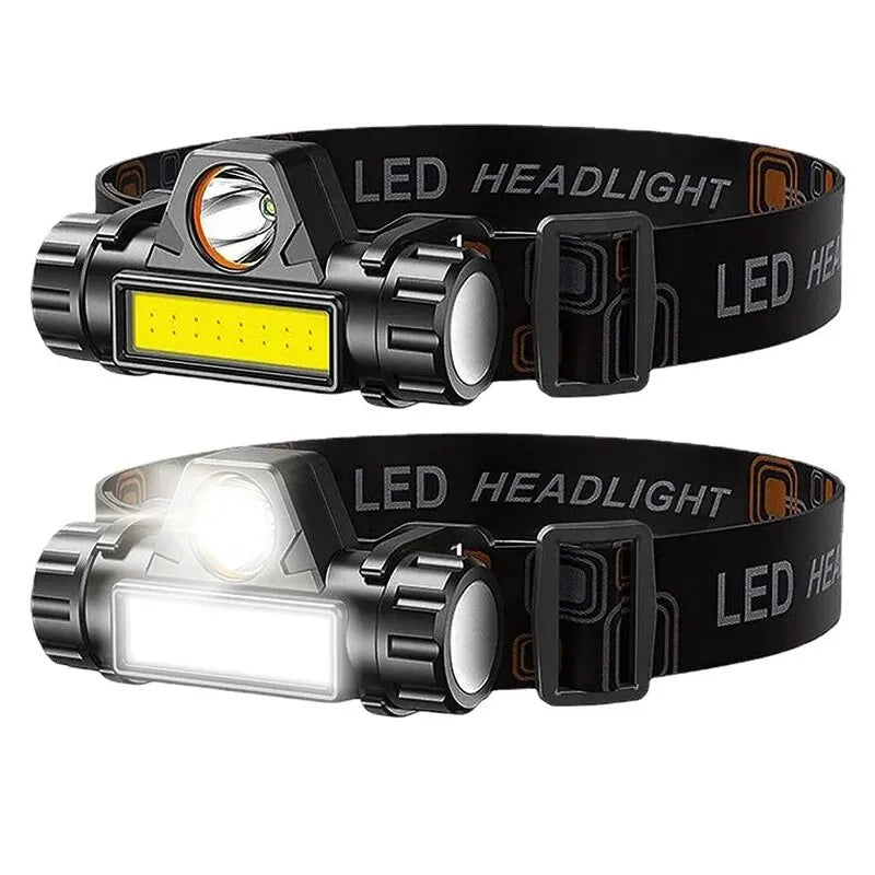 Two LED headlamps on a white background
