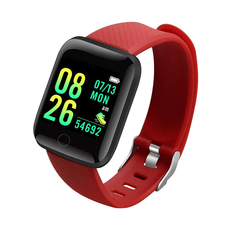 Smartwatch with a red band on a white background