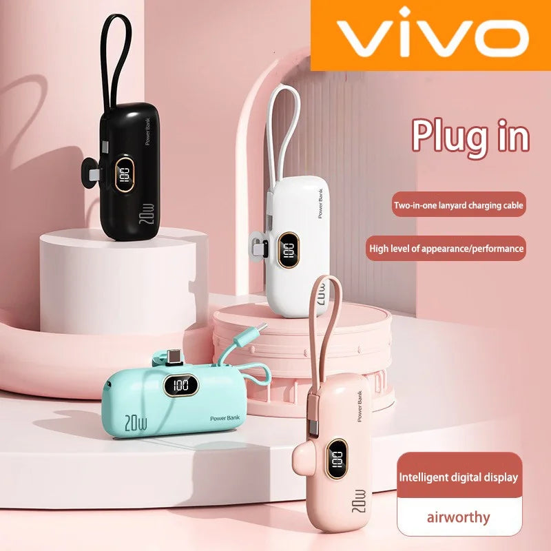 VIVO Capsule Power Bank – 30000mAh Fast-Charge Portable Mini Charger with Digital LED Display