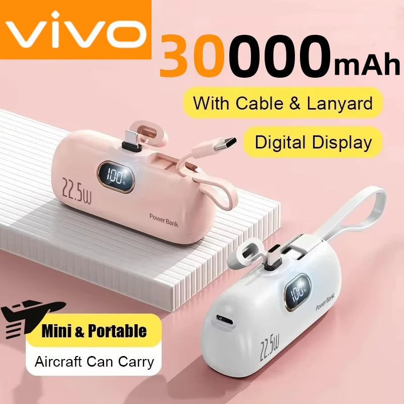 VIVO Capsule Power Bank – 30000mAh Fast-Charge Portable Mini Charger with Digital LED Display