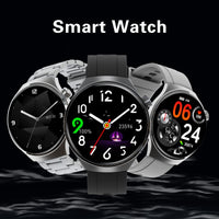 Three smart watches with different designs on a black background