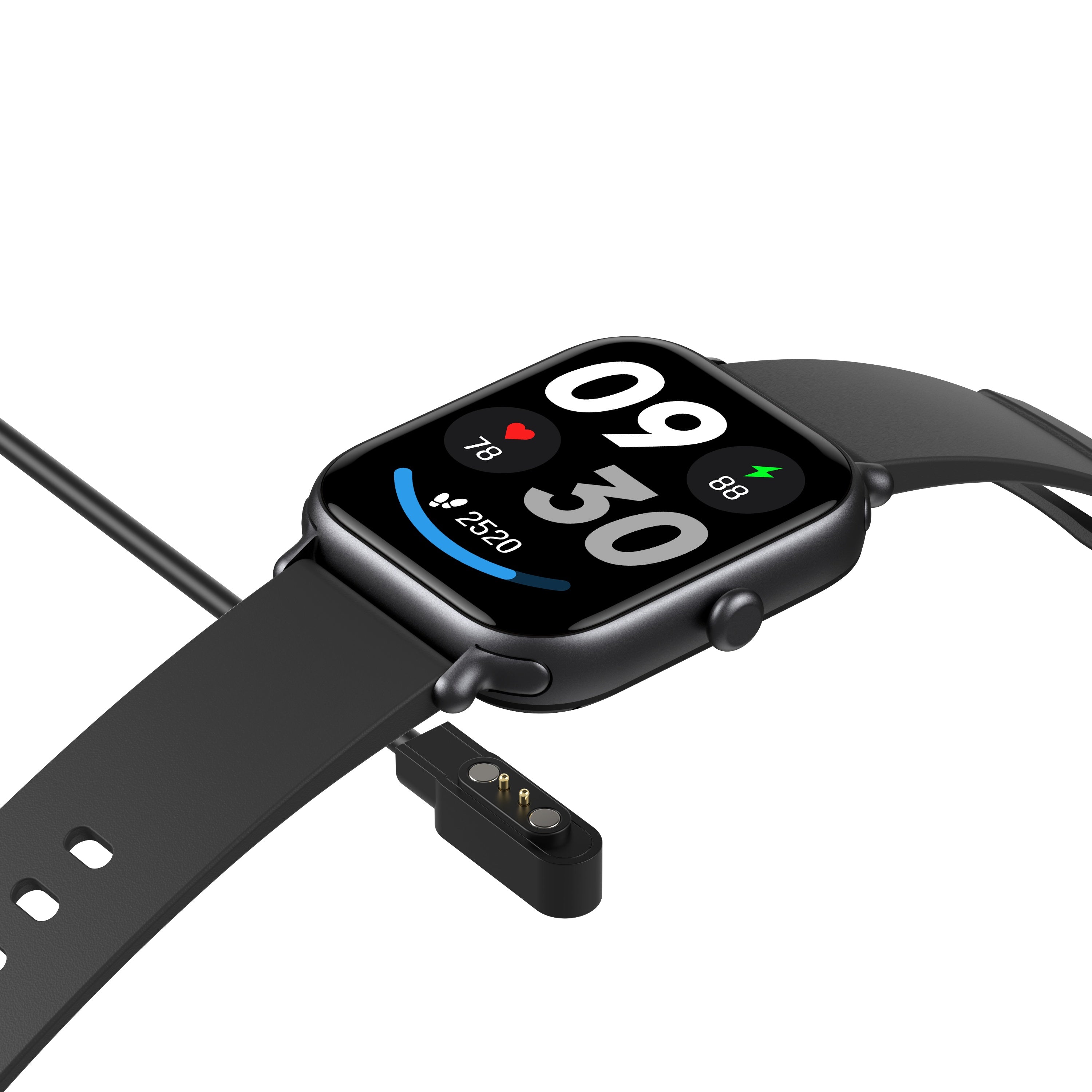 Smartwatch with a black band on a white background